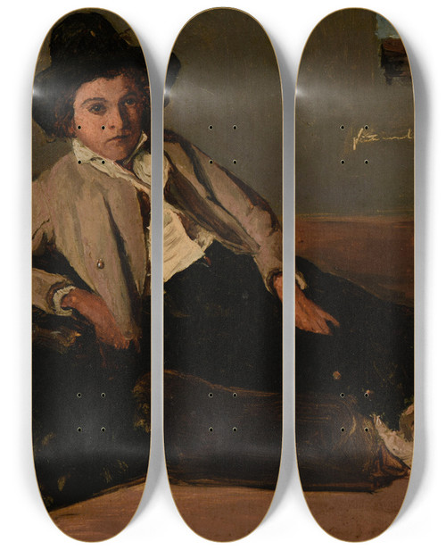 Triptych art skateboard deck of Jeanbaptistecamille Corot Jeune Italien Assis by Jean-Baptiste-Camille Corot (1796-1875)