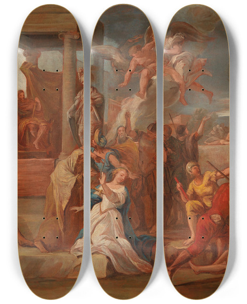 Triptych art skateboard deck of German School The Martyrdom Of A Female Saint by German School