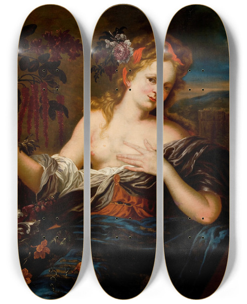 Triptych art skateboard deck of Gaspar Peeter Verbruggen The Elder Flora An Allegory Of Spring by Gaspar Peeter Verbruggen The Elder (1635-1730)