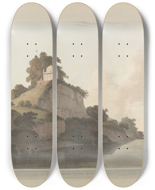 Triptych art skateboard deck of Thomas Daniell Oriental Scenery Pl21 by Thomas Daniell (1749-1840)