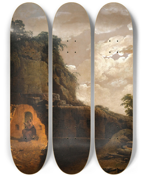 Triptych art skateboard deck of Joseph Wright Of Derby Virgils Tomb By Moonlight by Joseph Wright Of Derby (1734-1797)