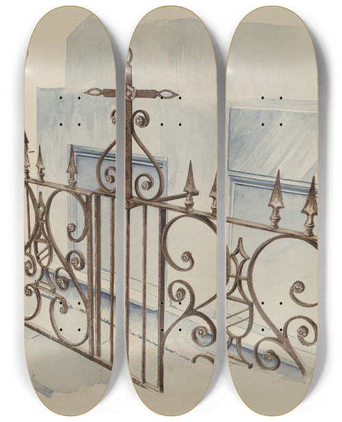 Triptych art skateboard deck of Ray Price Iron Gate And Fence_3 by Ray Price (20-)