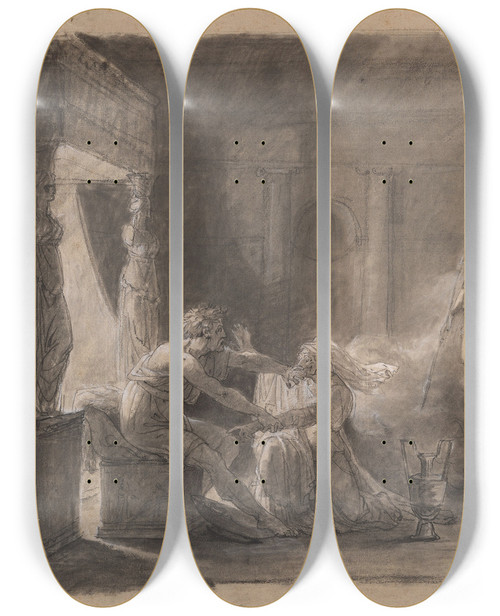 Triptych art skateboard deck of Pierrenarcisse Gurin Odysseus Recognized By His Old Nurse Eurycleia While Penelope Is Distracted By Athena by Pierre-Narcisse Gurin (1774-1833)