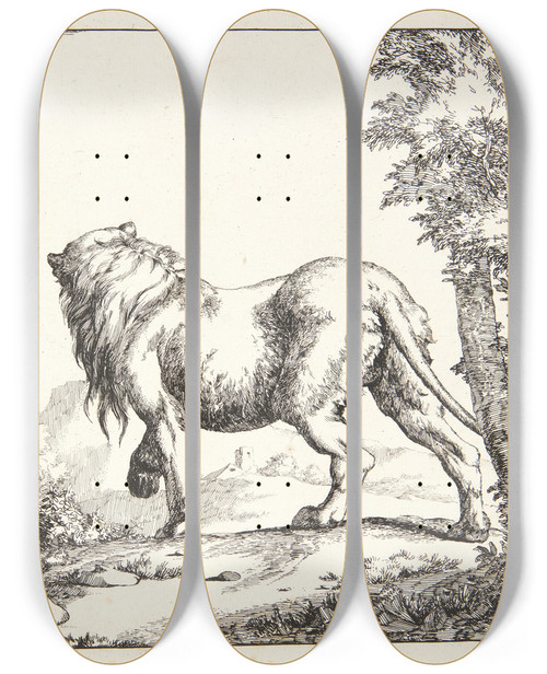Triptych art skateboard deck of Marcus De Bye Stende Lve Set Bagfra_1 by Marcus de Bye (1638-1688)