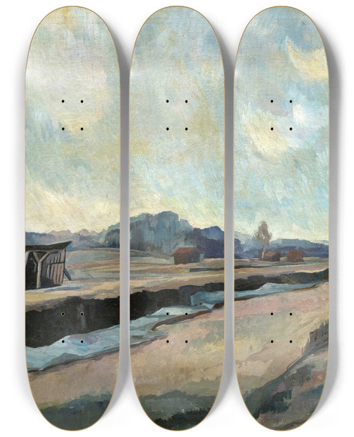 Triptych art skateboard deck of August Kratzer Moorlandschaft Bei Bad Aibling by August Kratzer (1913-1943)