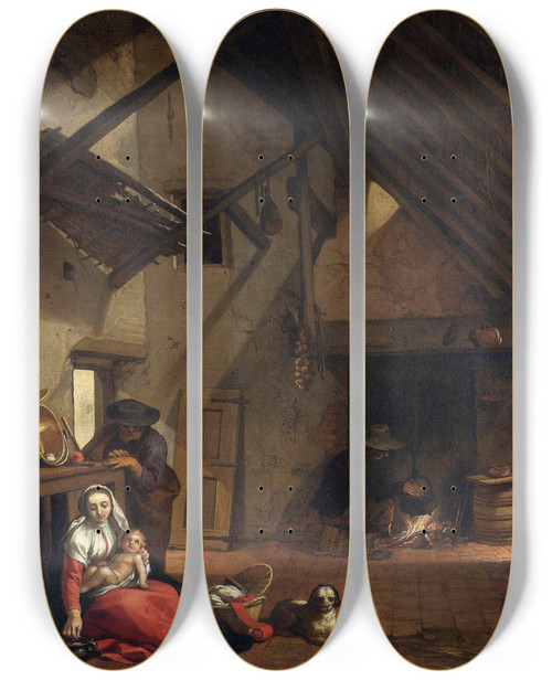 Triptych art skateboard deck of Abraham Bloemaert The Rest On The Flight Into Egypt_1 by Abraham Bloemaert (1564-1651)