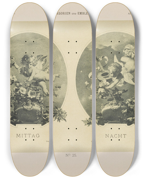 Triptych art skateboard deck of Albert Ilg Allegorien Und Embleme Vol I Pl027 by Albert Ilg (1847-1896)