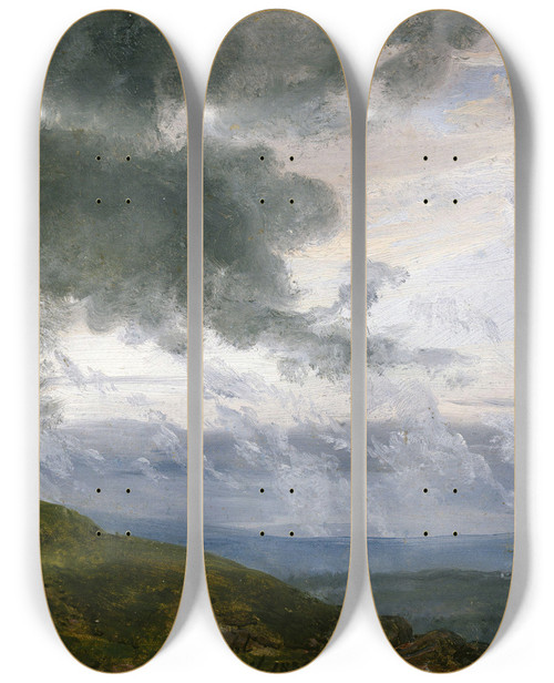 Triptych art skateboard deck of Johan Christian Dahl Storm Clouds by Johan Christian Dahl (1788-1857)