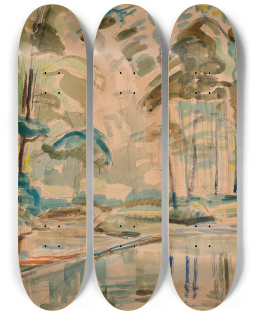 Triptych art skateboard deck of Magnus Enckell Small Lake by Magnus Enckell (1870-1925)