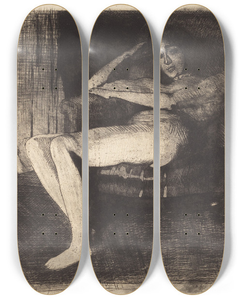 Triptych art skateboard deck of Albert Besnard Intimate Fantasy Ferie Intime by Albert Besnard (1849-1934)
