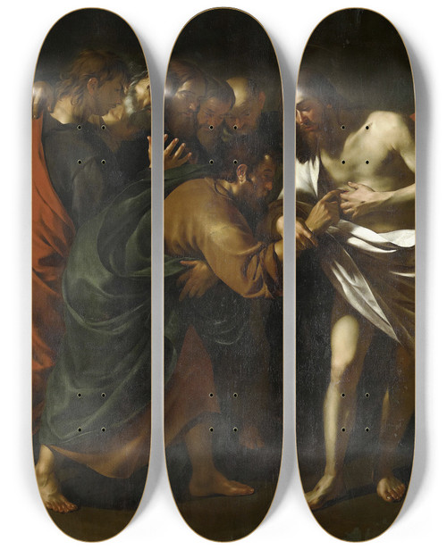 Triptych art skateboard deck of Wouter Pietersz Crabeth Ii The Incredulity Of St Thomas by Wouter Pietersz Crabeth Ii (1594-1644) Triptych art skateboard deck of Wouter Pietersz Crabeth Ii The Incredulity Of St Thomas by Wouter Pietersz Crabeth Ii (1594-1644)