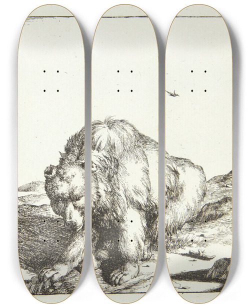 Triptych art skateboard deck of Marcus De Bye Siddende Bjrn Set Forfra_2 by Marcus de Bye (1638-1688)