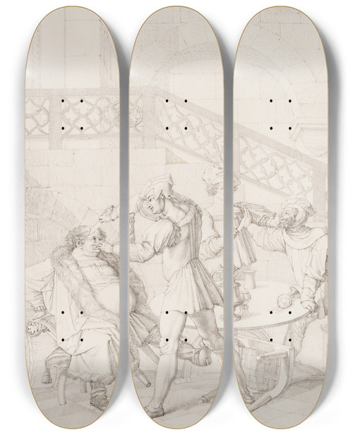 Triptych art skateboard deck of Peter Von Cornelius Auerbachs Cellar In Leipzig_1 by Peter Von Cornelius (1784-1867)