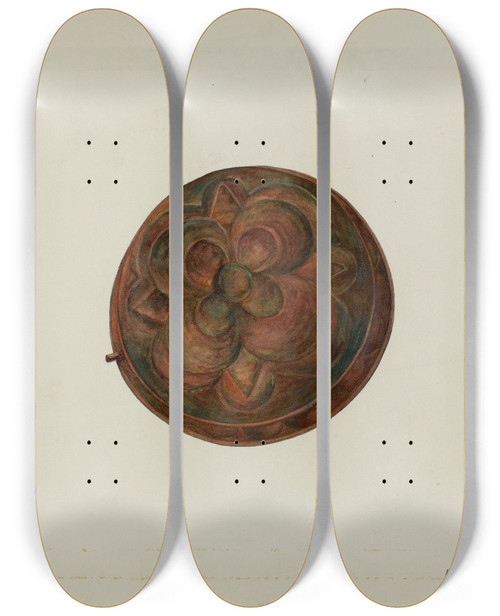 Triptych art skateboard deck of Harry Mann Waddell Unknown Object by Harry Mann Waddell (1876-1956)