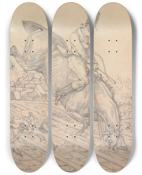 Triptych art skateboard deck of Henry Thomas Alken Sporting Notions I Have A Notion This May Be Called Riding To The Hounds At A Smashing Rate by Henry Thomas Alken (1785-1851)