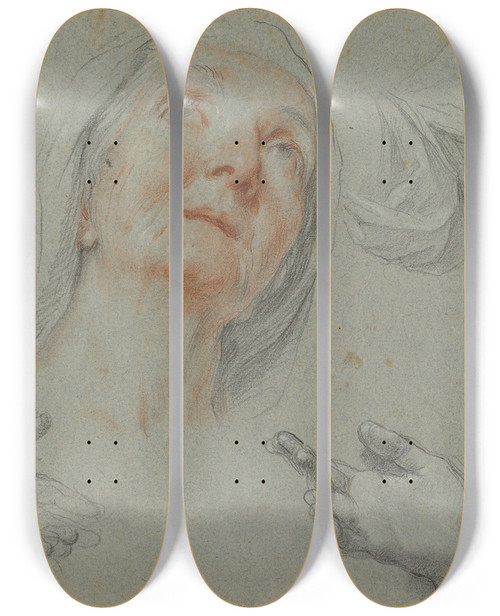 Triptych art skateboard deck of Agostino Masucci Studies For Saint Anne In Education Of The Virgin by Agostino Masucci (1692-1768)