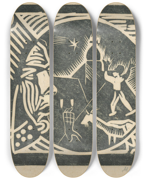 Triptych art skateboard deck of Mikul Galanda Through The Eyes Of A Painter by Mikulas Galanda (1895-1938)