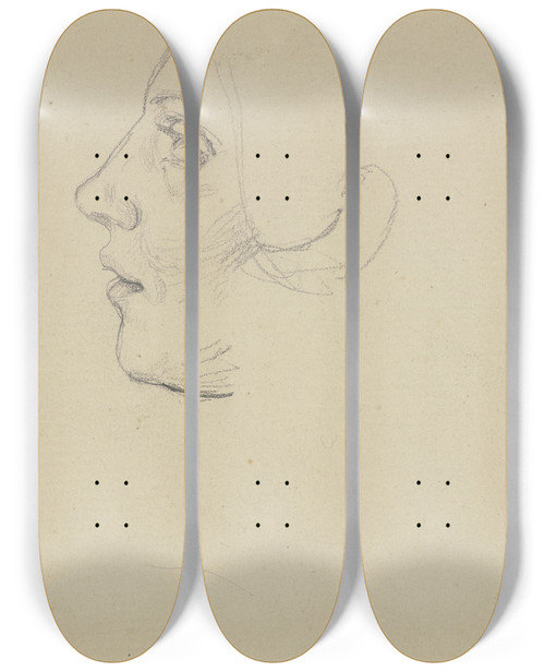 Triptych art skateboard deck of Jakob Becker Weiblicher Kopf Im Profil Nach Links by Jakob Becker (1810-1872)