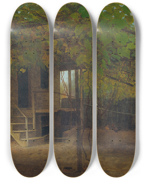 Triptych art skateboard deck of Eastman Johnson Under The Vines by Eastman Johnson (1824-1906)
