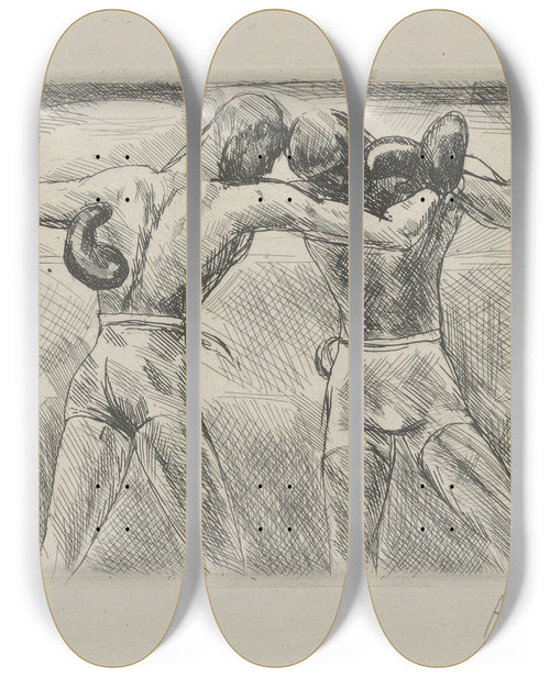 Triptych art skateboard deck of Andr Dunoyer De Segonzac Tableau De La Boxe Illustr De 29 Gravures Leauforte Pl 54 by Andre Dunoyer De Segonzac (1884-1974)