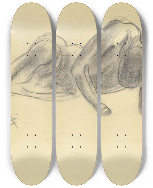 Triptych art skateboard deck of Georg Kolbe Liegender Akt Nach Rechts Auf Die Unterarme Gesttzt Den Kopf Nach Vorne Gesenkt by Georg Kolbe