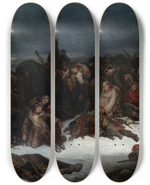 Triptych art skateboard deck of Ary Scheffer The Retreat Of Napoleons Army From Russia In1812 by Ary Scheffer (1795-1858)