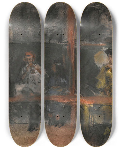 Triptych art skateboard deck of Isaac Israls Fete De Montmartre by Isaac Israels (1865-1934)