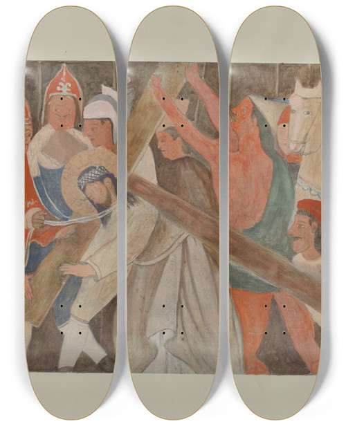 Triptych art skateboard deck of William Herbert Station Of The Cross No 4 Jesus Meets His Mother_1 by William Herbert