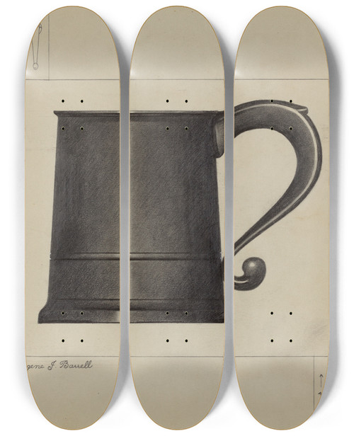 Triptych art skateboard deck of Eugene Barrell Pewter Mug_1 by Eugene Barrell