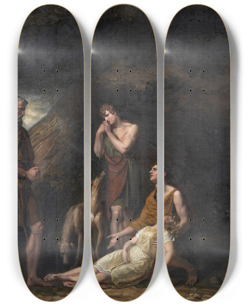 Triptych art skateboard deck of George Dawe Imogen Found In The Cave Of Belarius by George Dawe (1781-1829)