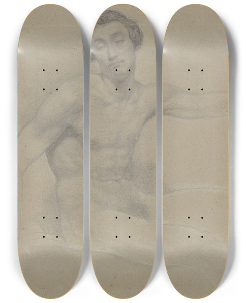 Triptych art skateboard deck of Eugen Eduard Schffer Mnnlicher Akt Sitzend Nach Rechts by Eugen Eduard Schaffer (1802-1871)