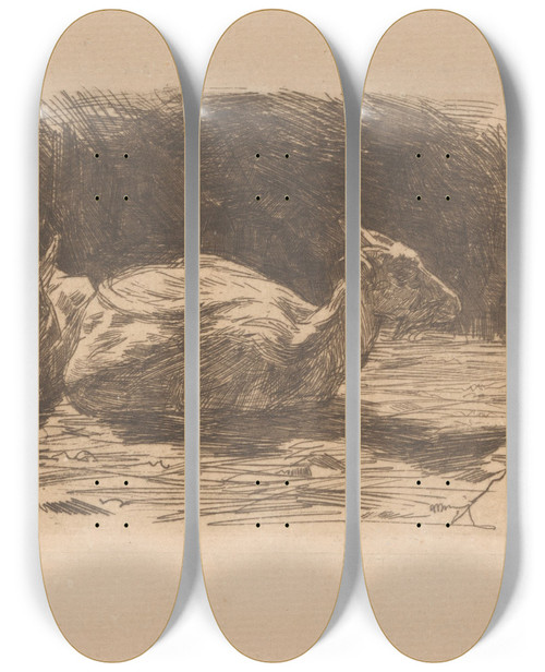 Triptych art skateboard deck of Jan Veth Twee Geiten by Jan Veth (1864-1925)