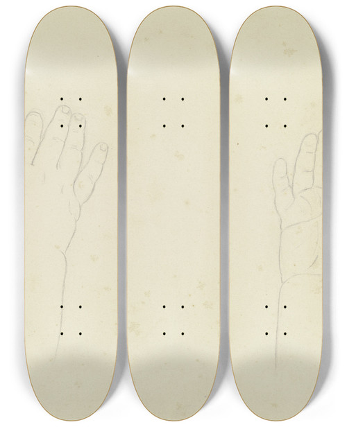 Triptych art skateboard deck of Karl Sandhaas Links Der Rcken Rechts Die Innenflche Der Geffneten Rechten Hand Eines Kindes by Karl Sandhaas (1801-1859)
