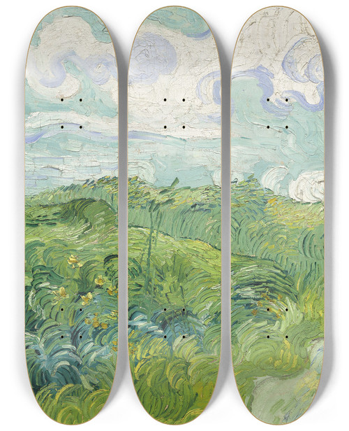 Triptych art skateboard deck of Vincent Van Gogh Green Wheat Fields Auvers by Vincent van Gogh (1853-1890)