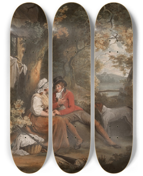 Triptych art skateboard deck of John Raphael Smith Enamourd Sportsman by John Raphael Smith (1752-1812)