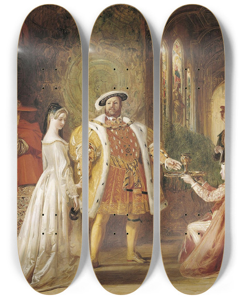 Triptych art skateboard deck of Daniel Maclise Henry Viiis First Interview With Anne Boleyn by Daniel Maclise (1806-1870)