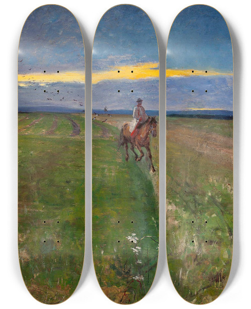 Triptych art skateboard deck of Wodzimierz Tetmajer Peasant On Horseback by Wlodzimierz Tetmajer (1861-1923)