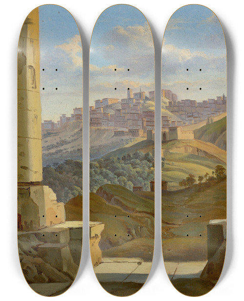 Triptych art skateboard deck of Gottlob Michael Wentzel  Sicilian Landscape by Gottlob Michael Wentzel (1792-1866)