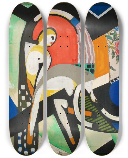 Triptych art skateboard deck of Henry Lyman Saen The Thundershower Study For Painting by Henry Lyman Saen (1875-1918)