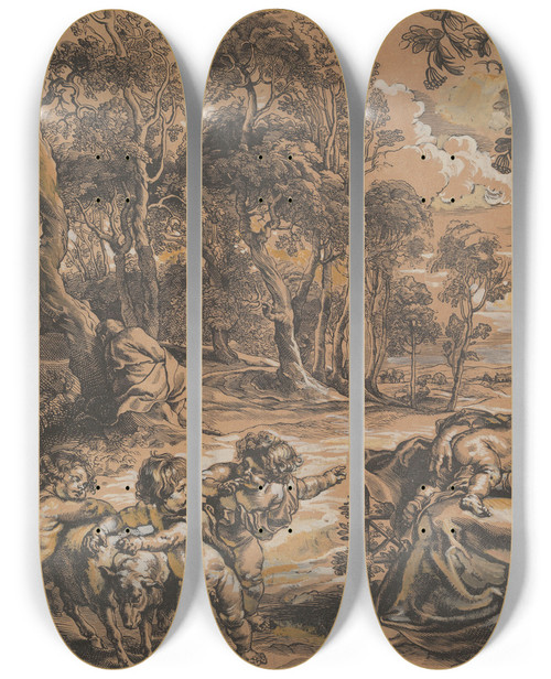 Triptych art skateboard deck of Peter Paul Rubens The Rest On The Flight Into Egypt by Peter Paul Rubens (1577-1640)