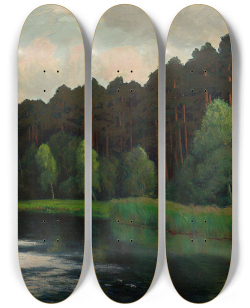 Triptych art skateboard deck of Walter Leistikow Mrkischer See by Walter Leistikow (1865-1908)
