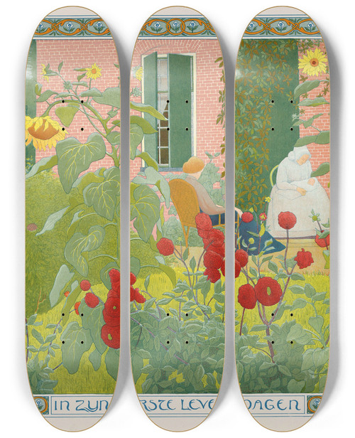 Triptych art skateboard deck of Ferdinand Hart Nibbrig Twee Vrouwen Met Baby by Ferdinand Hart Nibbrig (1866-1915)