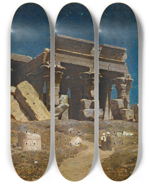 Triptych art skateboard deck of Ivan Fedorovich Choultse The Ruined Temple Of Kom Ombo Egypt by Ivan Fedorovich Choultse (1877-1939)