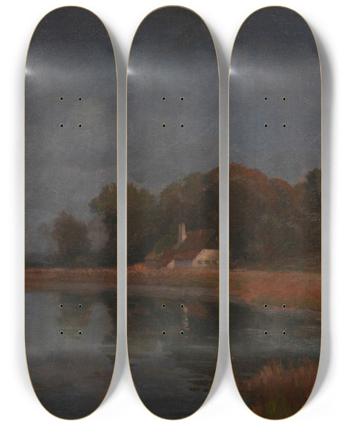 Triptych art skateboard deck of Carl Vinnen Abend by Carl Vinnen (1863-1922)