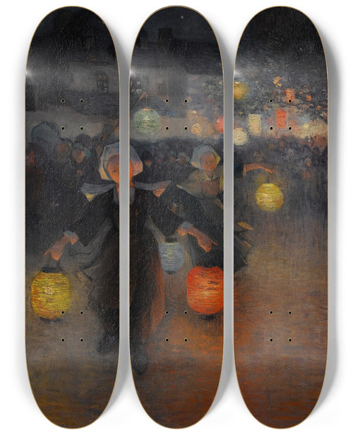 Triptych art skateboard deck of Ferdinand Du Puigaudeau Fte Pont Aven by Ferdinand Du Puigaudeau (1864-1930)
