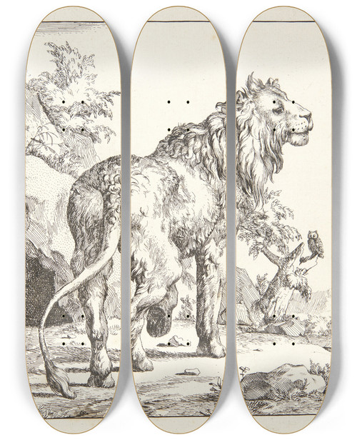 Triptych art skateboard deck of Marcus De Bye Stende Lve Set Bagfra_2 by Marcus de Bye (1638-1688)