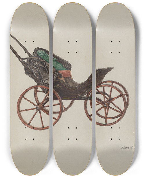 Triptych art skateboard deck of Alfonso Moreno Doll Buggy by Alfonso Moreno