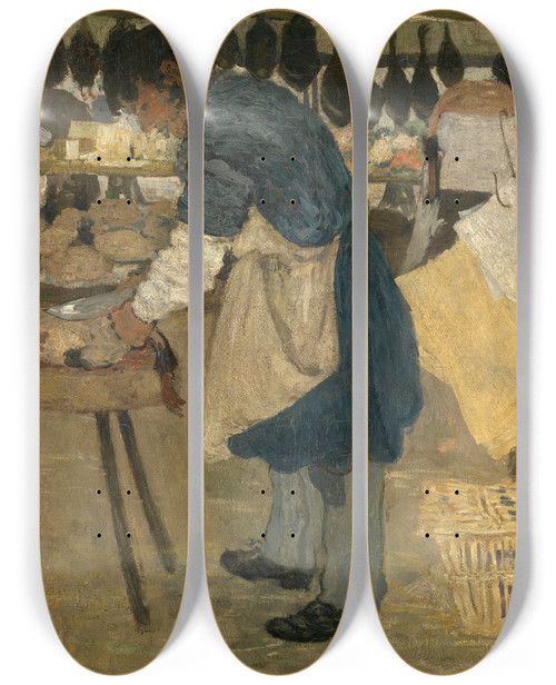 Triptych art skateboard deck of Henri Evenepoel The Poulterer by Henri Evenepoel (1872-1899)