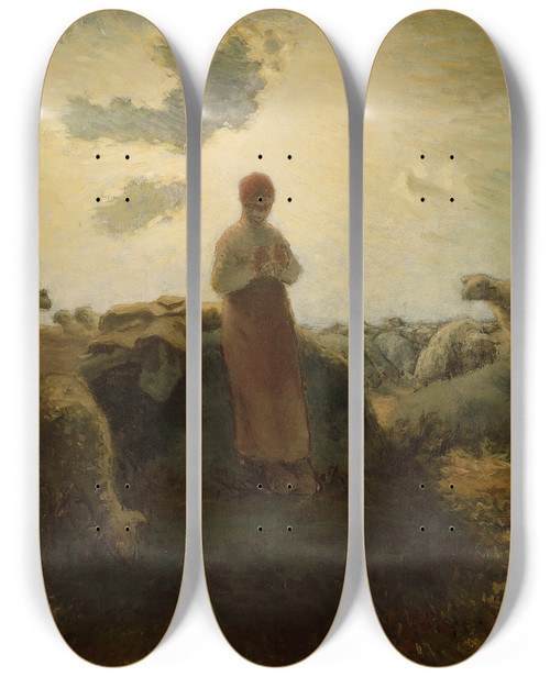 Triptych art skateboard deck of Jeanfranois Millet The Keeper Of The Herd by Jean-Franois Millet (1814-1875)