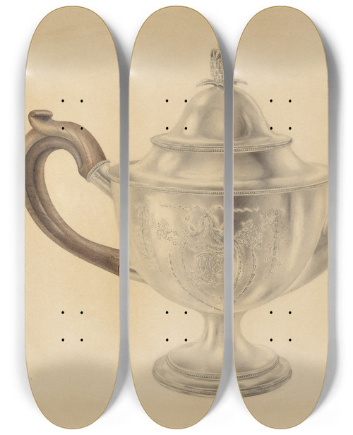 Triptych art skateboard deck of American 20Th Century Teapot_5 by American 20Th Century